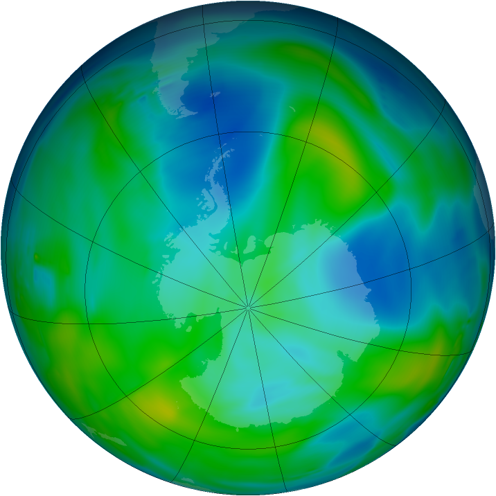 Antarctic ozone map for 10 June 1993